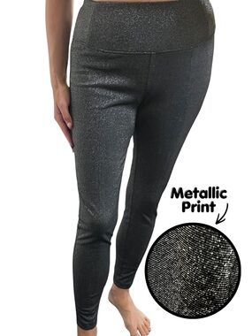 Metallic Black High-Waist Tummy Control Ponte Leggings
